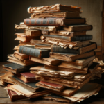 A pile of old damaged books