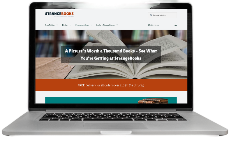 Open Laptop showing the new StrangeBooks website