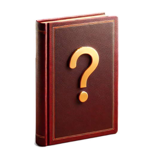 An image of a plain red book standing on its side. There is a large gold coloured quesiton mark on the front.